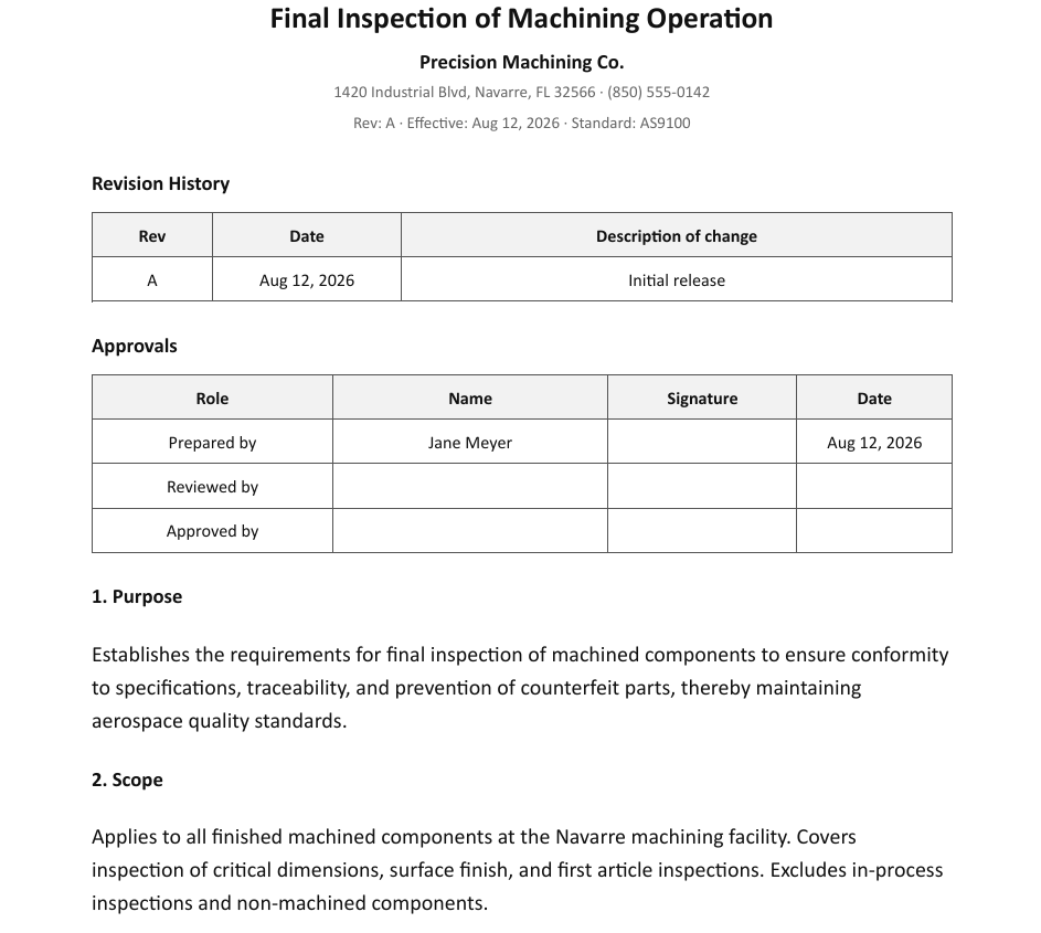 An exported document header